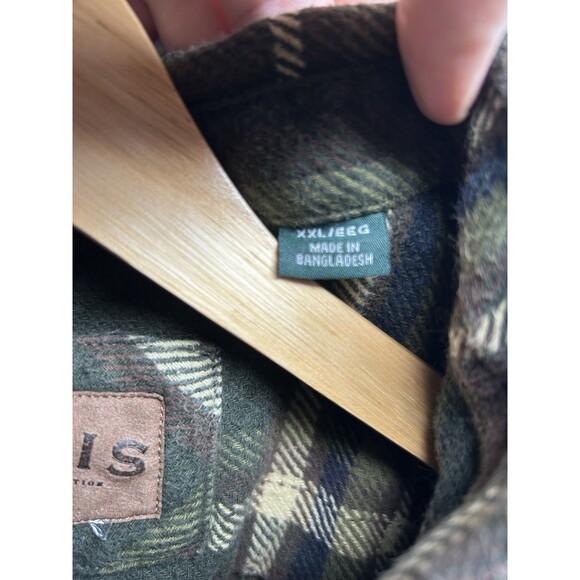 Orvis Flannel Shirt Jacket Mens XXL Olive Green Plaid Shacket W/Pockets - Picture 5 of 9